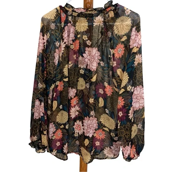 Democracy Multicolor Floral Sheer Blouse - Picture 2 of 3